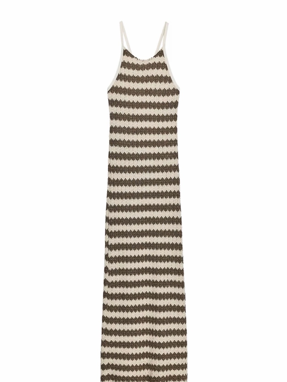 Zara Neutral Striped Knit Midi Dress - Cream & Brown